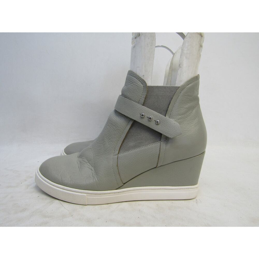 L. Paolo Womens Sz 8 M Gray Leather Wedge Zip Ankle Fashion Boots